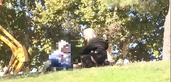  "Hey, wanna fuck me" Blonde teen gives her pussy away at the park